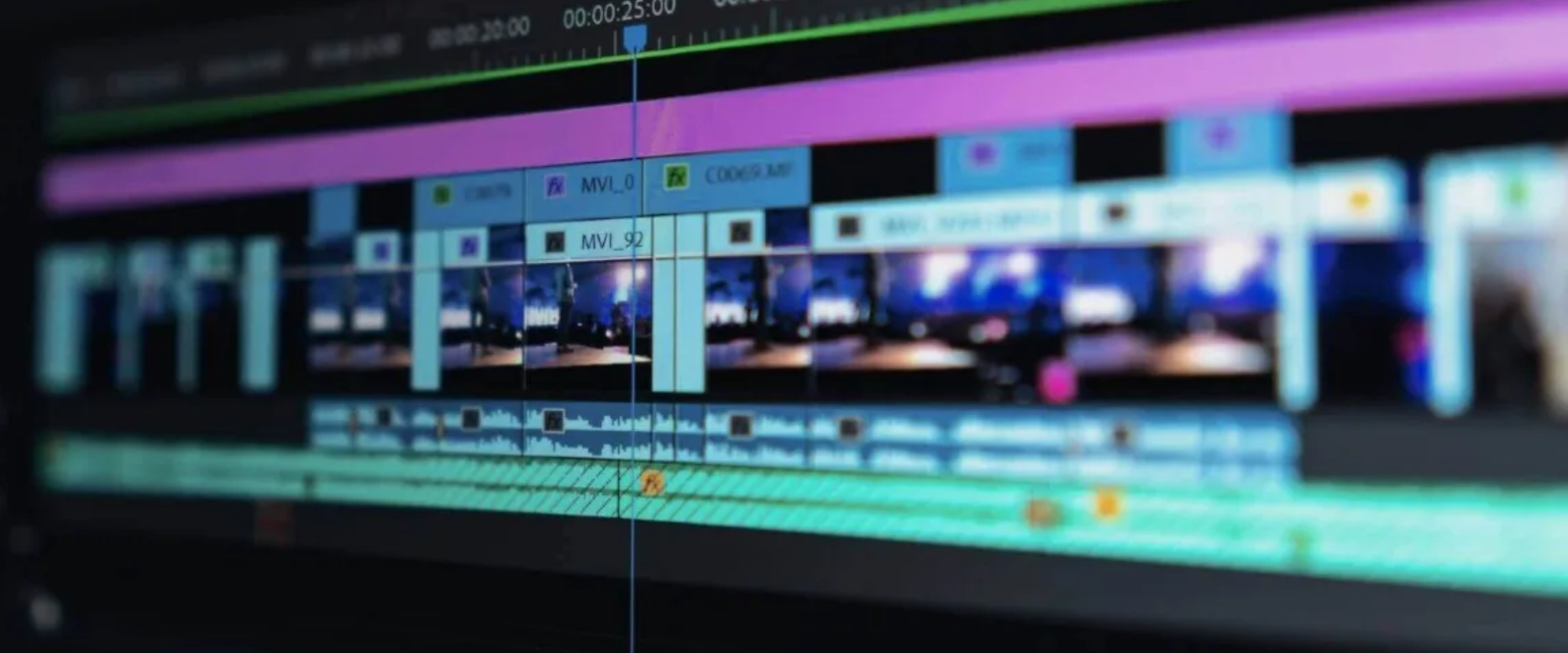 Editing timeline with video and audio tracks